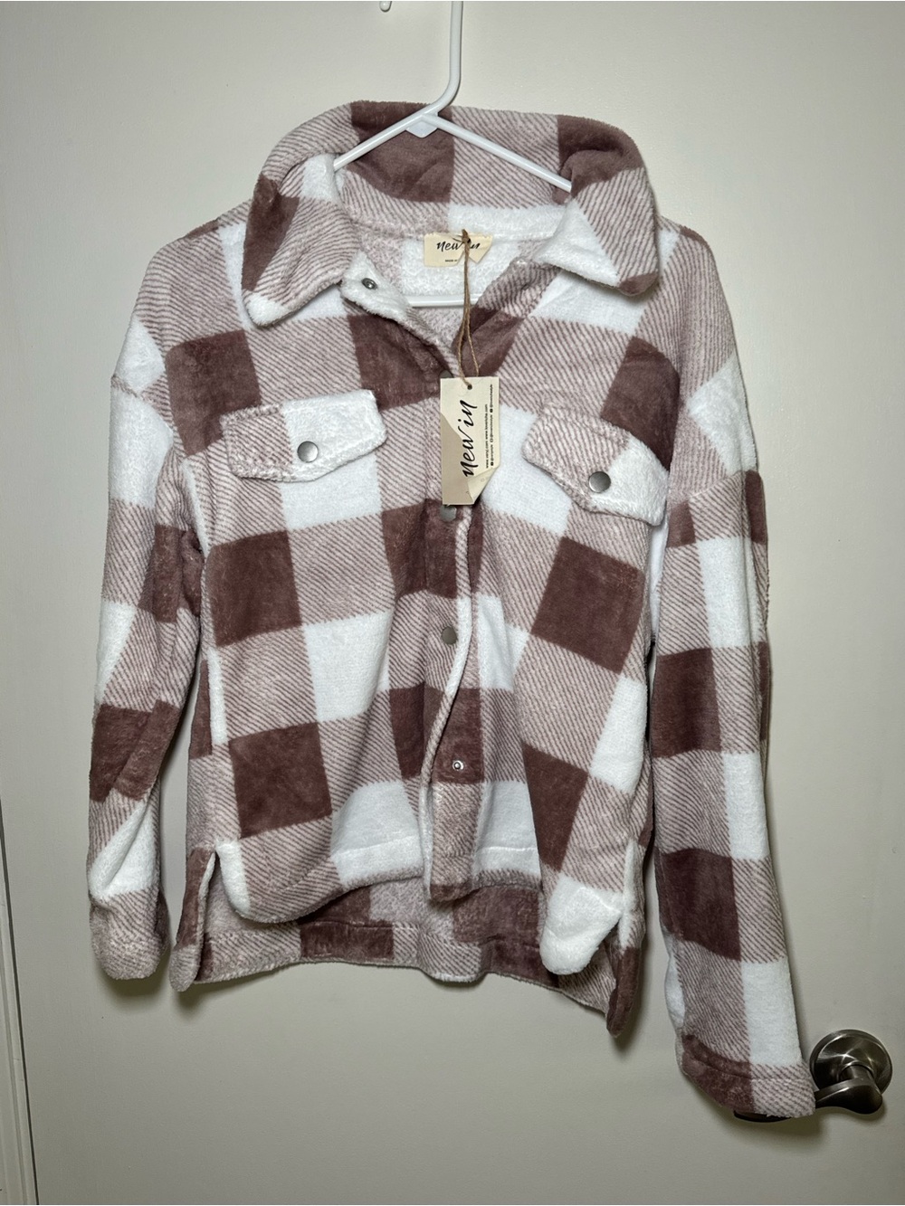 New In Authentic Plaid Shacket Jacket - Cream & Brown